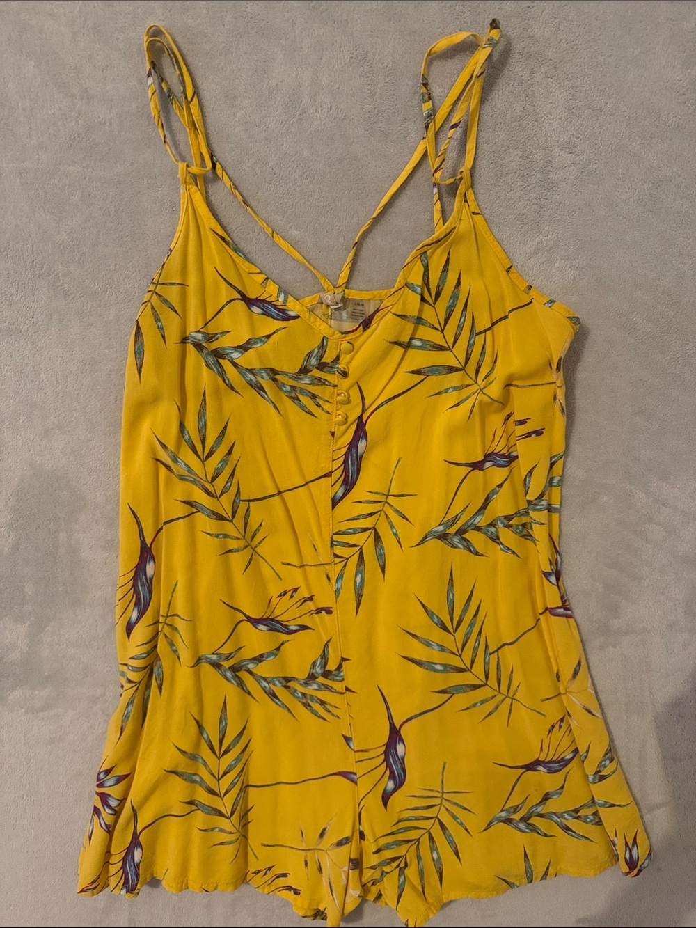 Roxy Yellow Tropical Print Spaghetti-Strap Short Romper